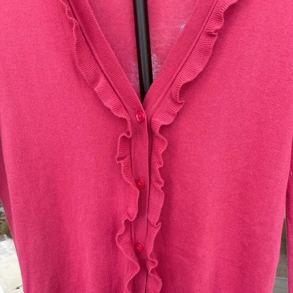 J. Crew Pink Ruffle-Trim V-Neck Cardigan Sweater Women’s M - Picture 5 of 8